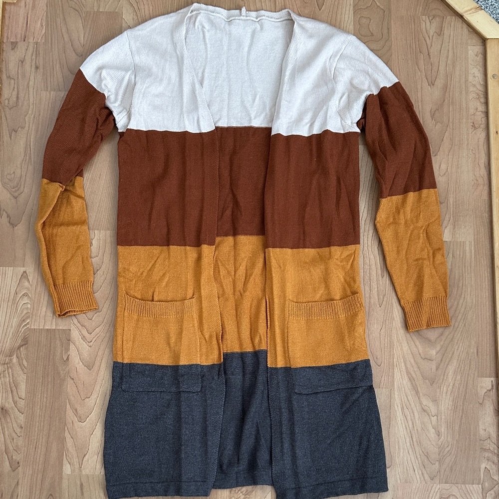 Women's Color Block Long Cardigan